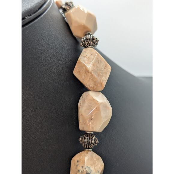 Signed JRI USA 925 Sterling Silver Tan Agate Beaded Necklace 20" - 114.0g - Picture 5 of 9